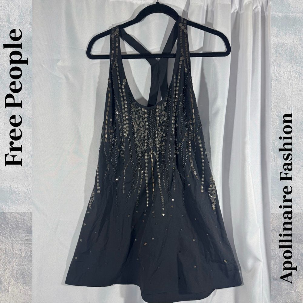 FREE PEOPLE ELA EMBELLISHED MINI DRESS TOP IN BLACK SMALL NWT - Picture 6 of 8